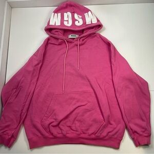 MSGM Milano Women Sz L Pink Hoodie  Logo Barbie Grunge Made In Italy
